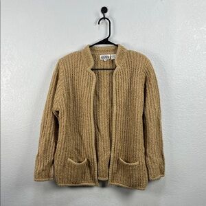 Vintage ABVIEN  Tan Women's Open Sweater Long Sleeve Wool Blend Sz M Chic Casual